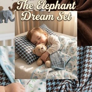 Cute Elephant Kid Blanket, Pillow and doll blanket set